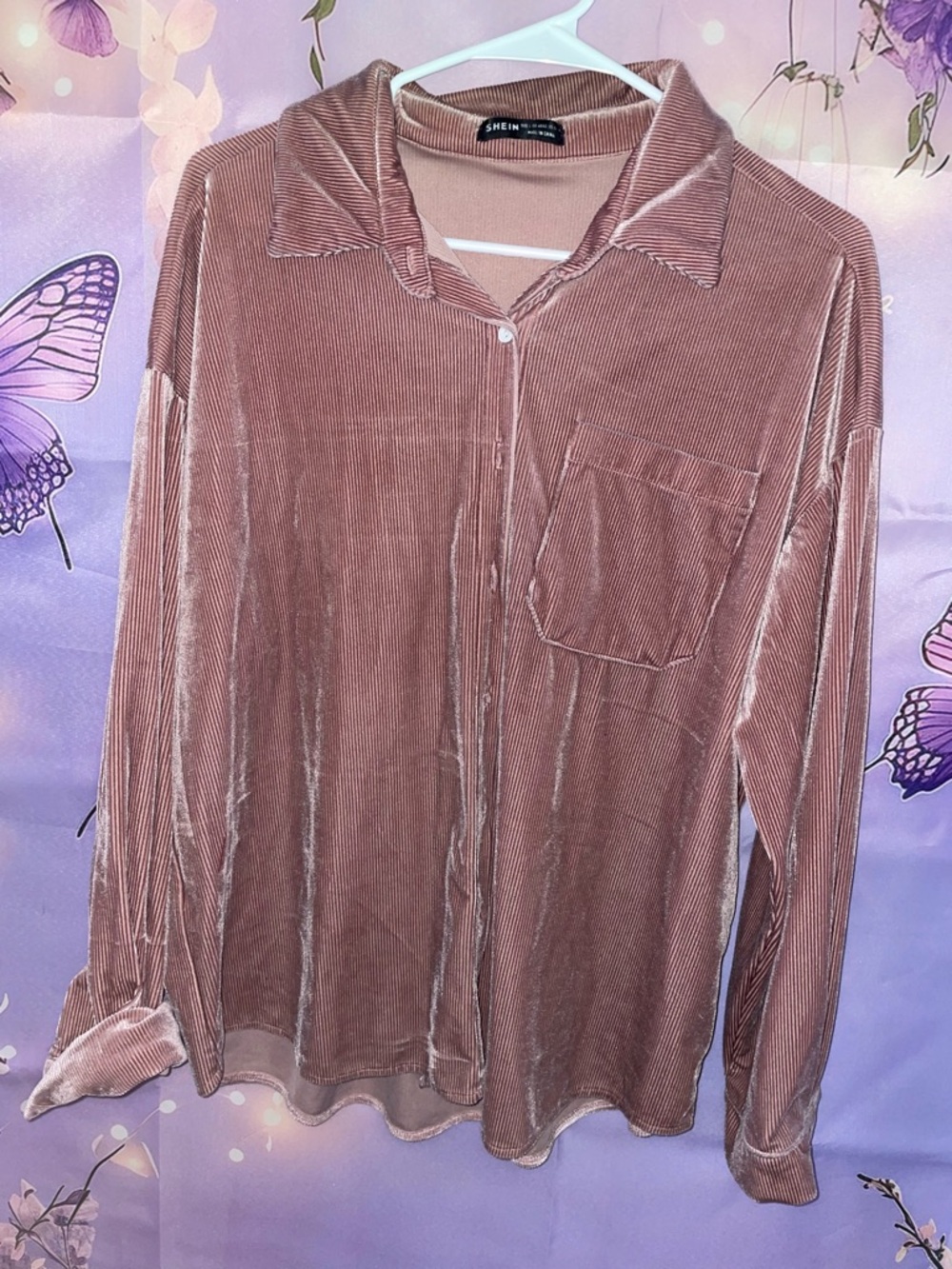 SHEIN Dusty Rose Velvet Button-Front Shirt